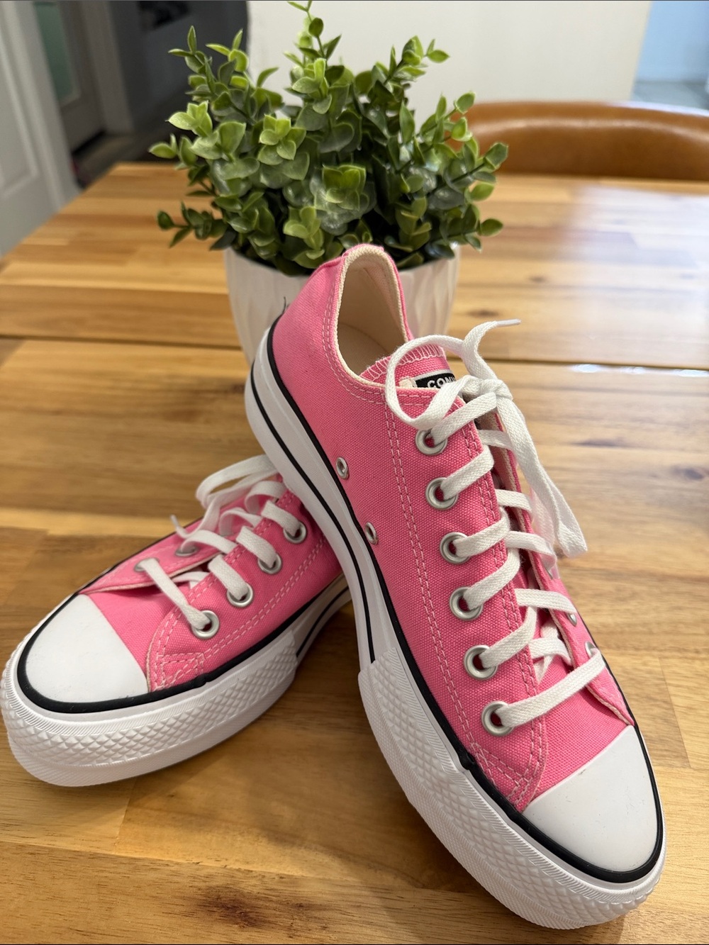 Converse Platform Bright Pink Low-Top Canvas Sneakers.